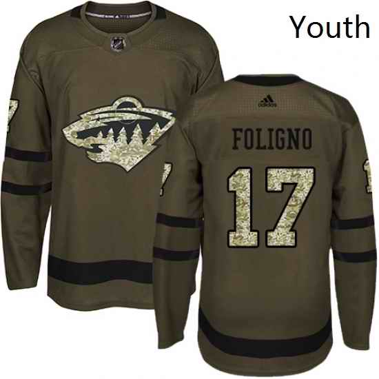 Youth Adidas Minnesota Wild 17 Marcus Foligno Authentic Green Salute to Service NHL Jersey